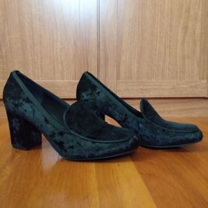 New York Transit Black Velvet Block Heel Shoes